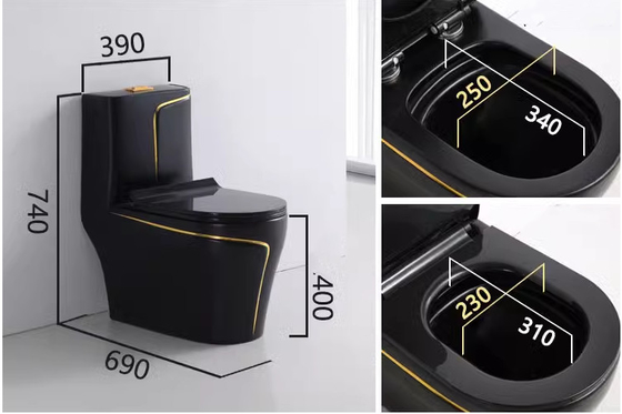 Μαύρη και χρυσή τουαλέτα Matt Flushing S-Trap One Piece Vanity Toilet για την αγορά Foshan